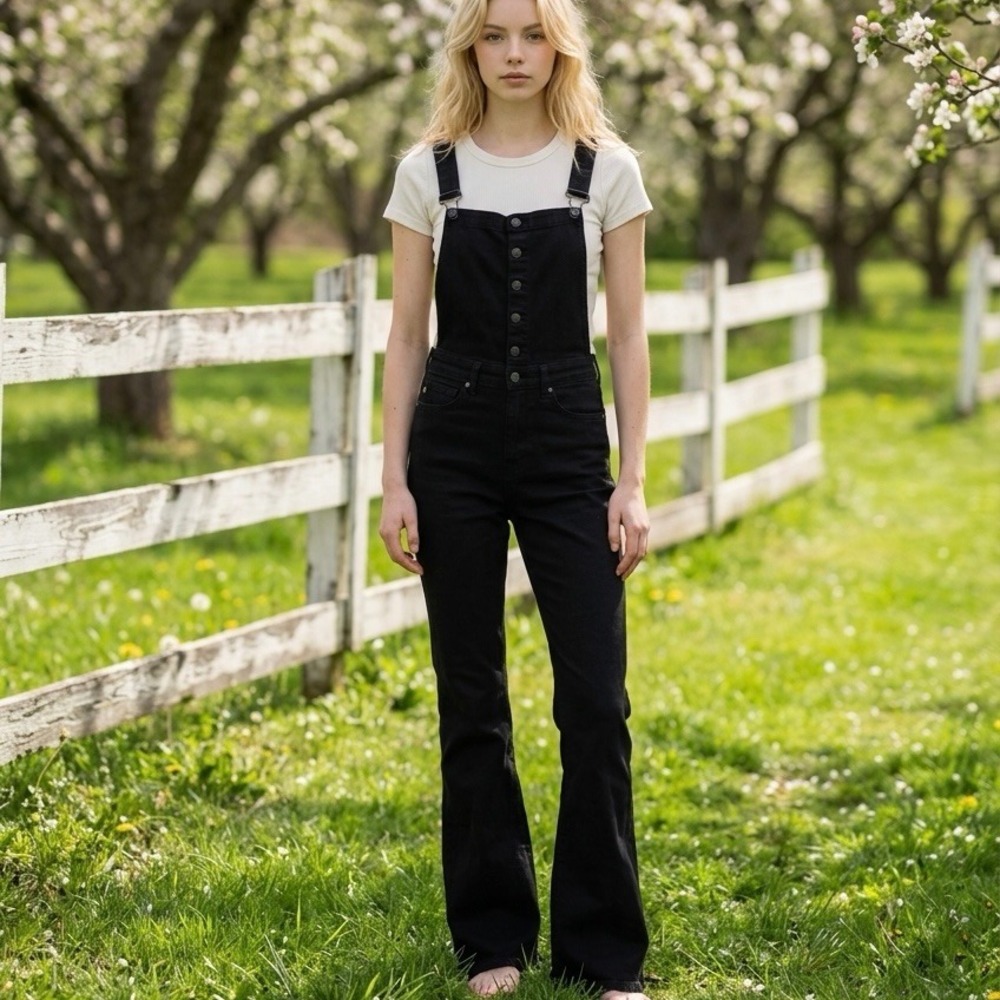 Judy Blue Black Flare Overalls Tummy Control JB88690 Stretch Denim Mens Size M
